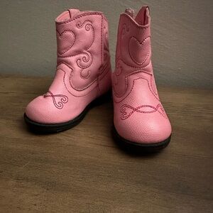 Pink Heart Embroidered Cowboy Boots